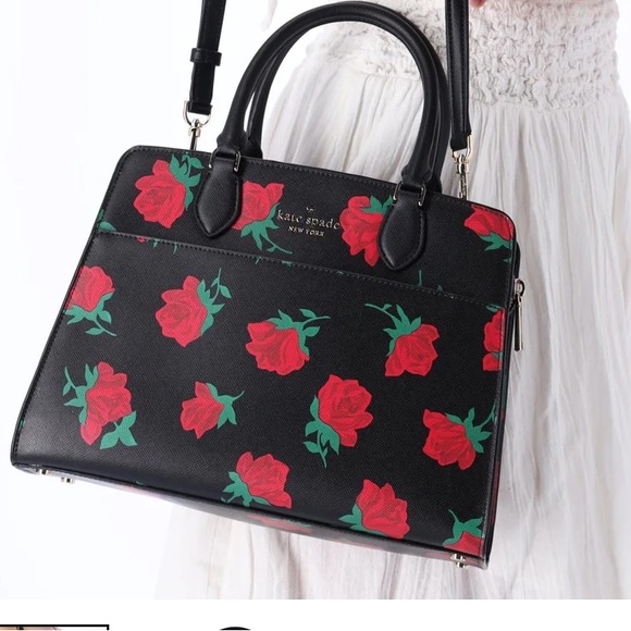 Kate Spade Saffiano Leather Satchel Bag New Medium Crossbody Strap Rose Floral